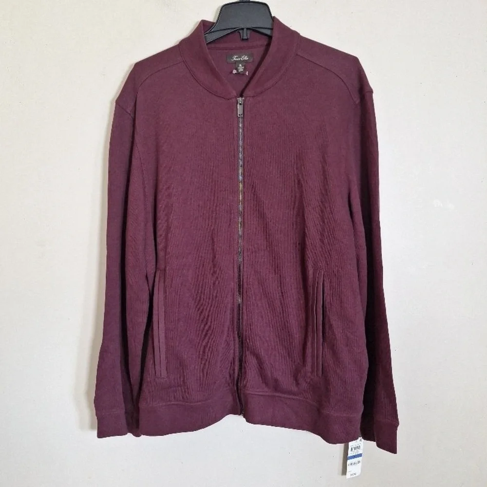 Tasso Elba Maroon Knit Full Zip Stand Up Collar Ribbed Jacket Size XL